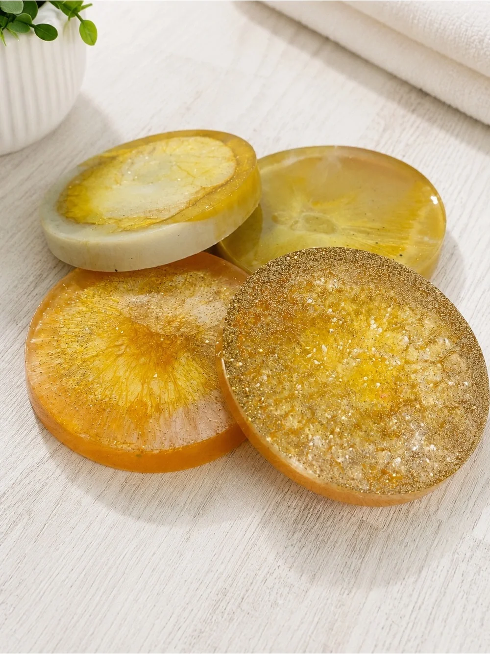 Handcrafted Yellow & Gold Resin Coaster Set - 4 Pack
